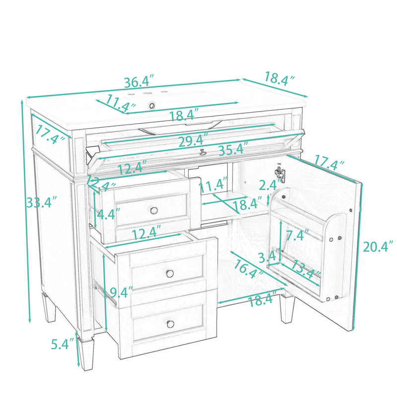 Ensemble de meuble-lavabo avec lavabo supérieur, tiroirs de rangement et tablette, Noir