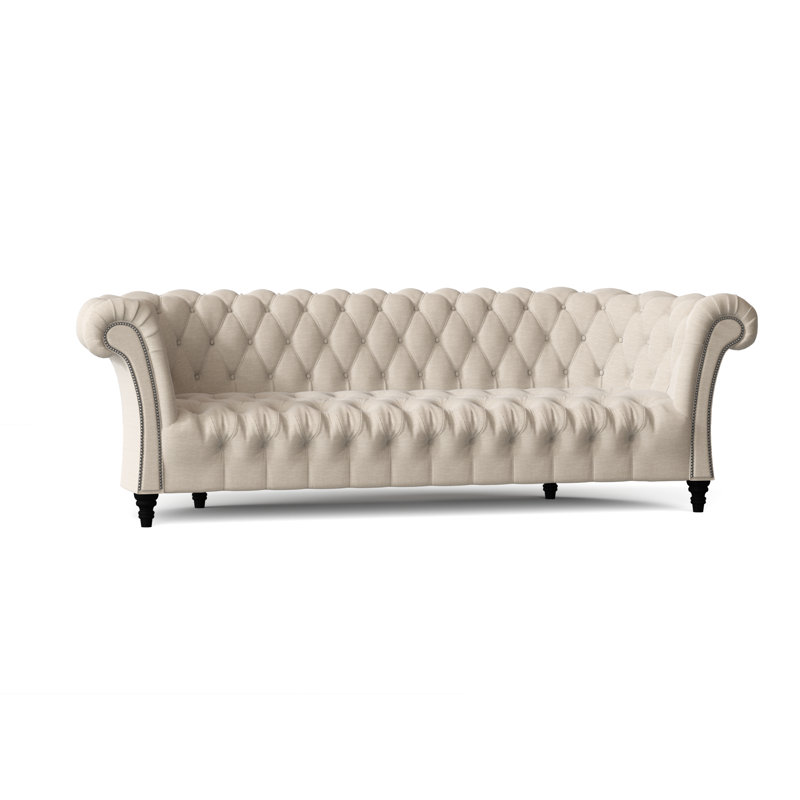 Canapé Chesterfield à accoudoirs roulés, Ivoire Haven, Noir, 84 pouces