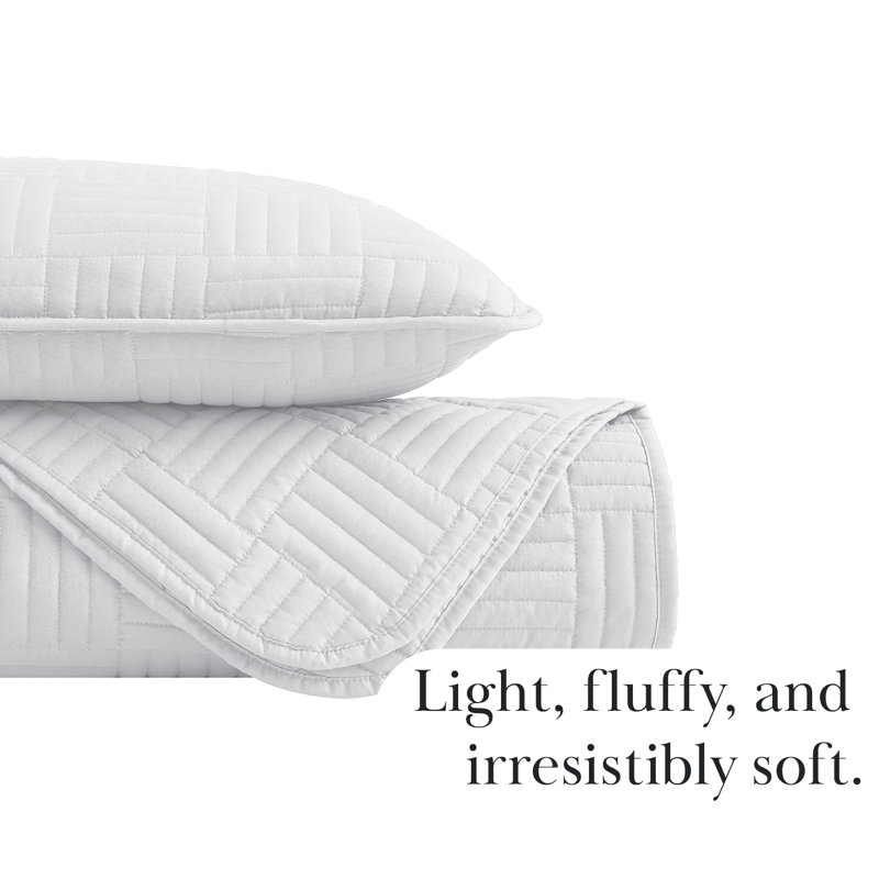 Grid Quilted Oversized lightweight Prewash Microfiber Quilt Set, King Quilt + 2 King Shams, White