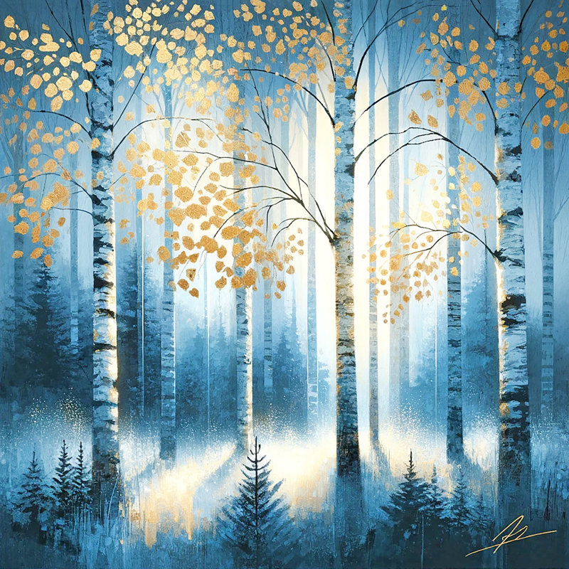 «Golden Autumn Birch Forest at Dusk», art mural sur toile, H 30 po x l 30 po x P 1,5 po