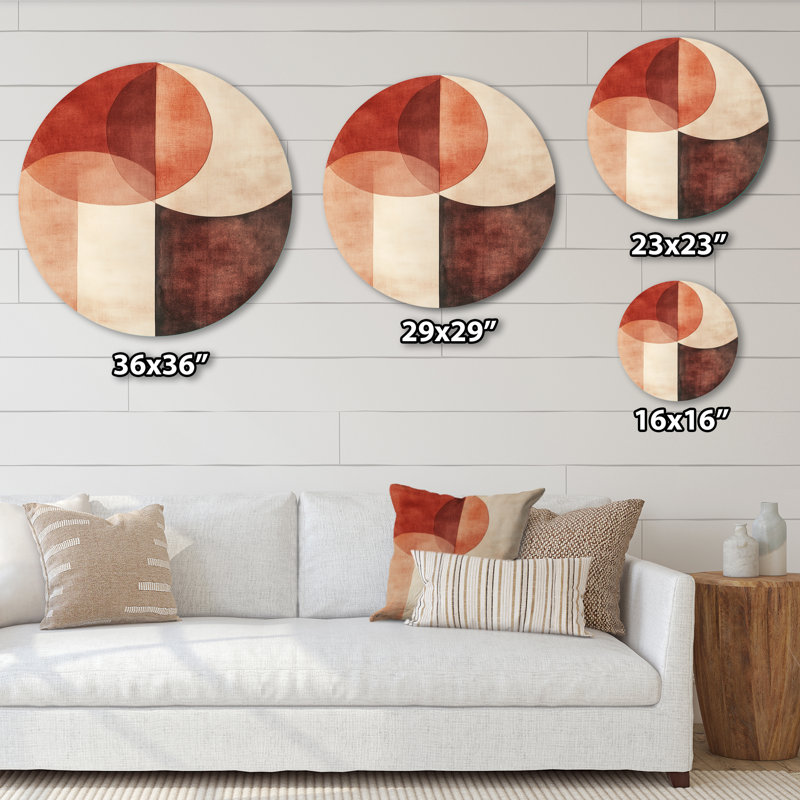 «Terracotta Balance», art mural rond moderne transitionnel abstrait en métal, L 36 po x H 36 po