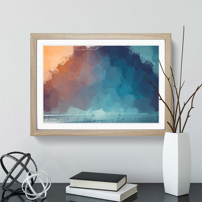 Surfing by Morro Rock in Abstract - Framed Print, 36cm H x 48cm W x 2cm D, Oak Framed