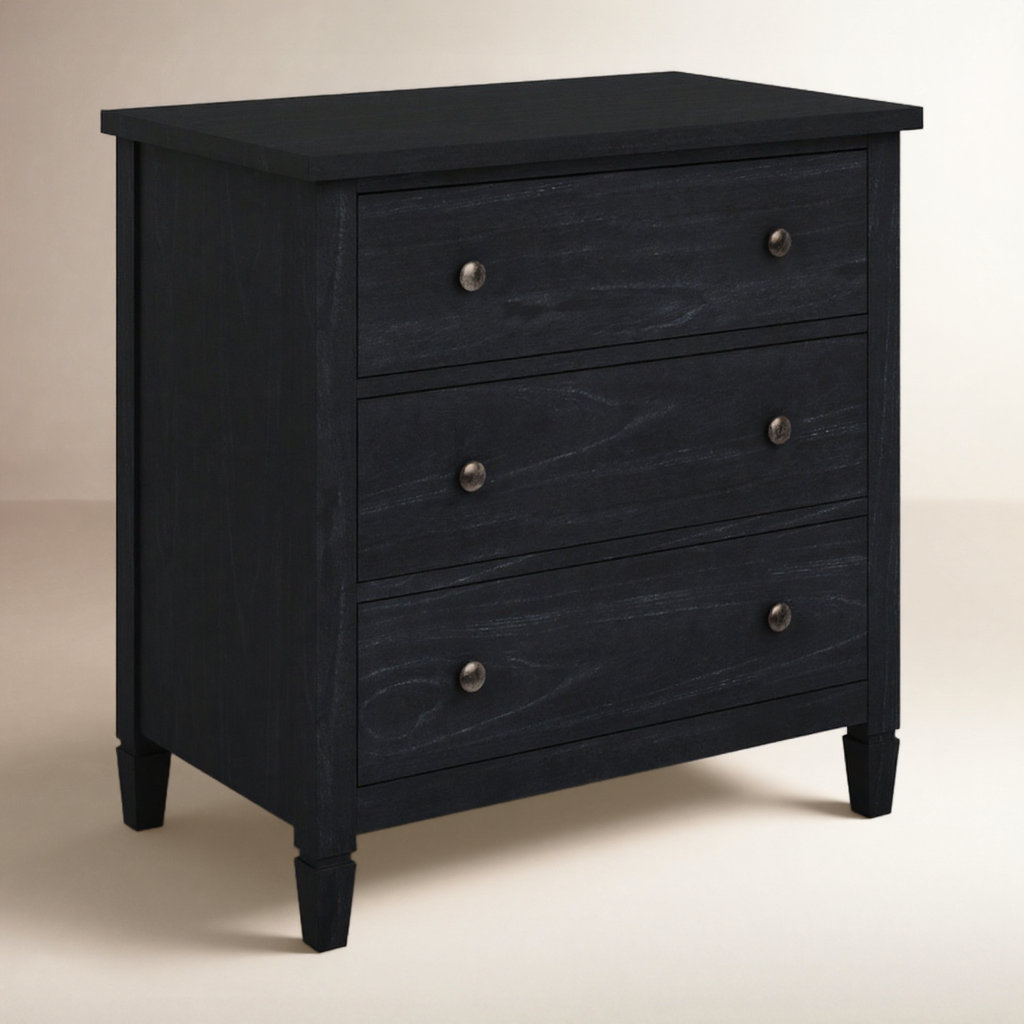 Charleston 3-Drawer Dresser, Washed Black