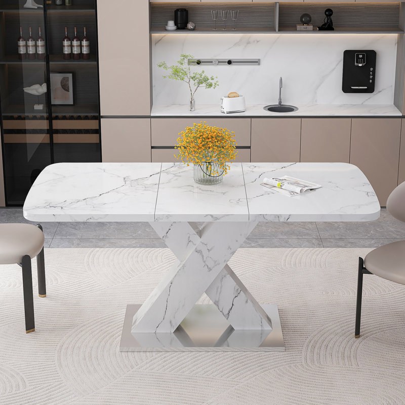 Brayden Studio Modern Dining Table,Stretchable,Printed Marble Table Top ...
