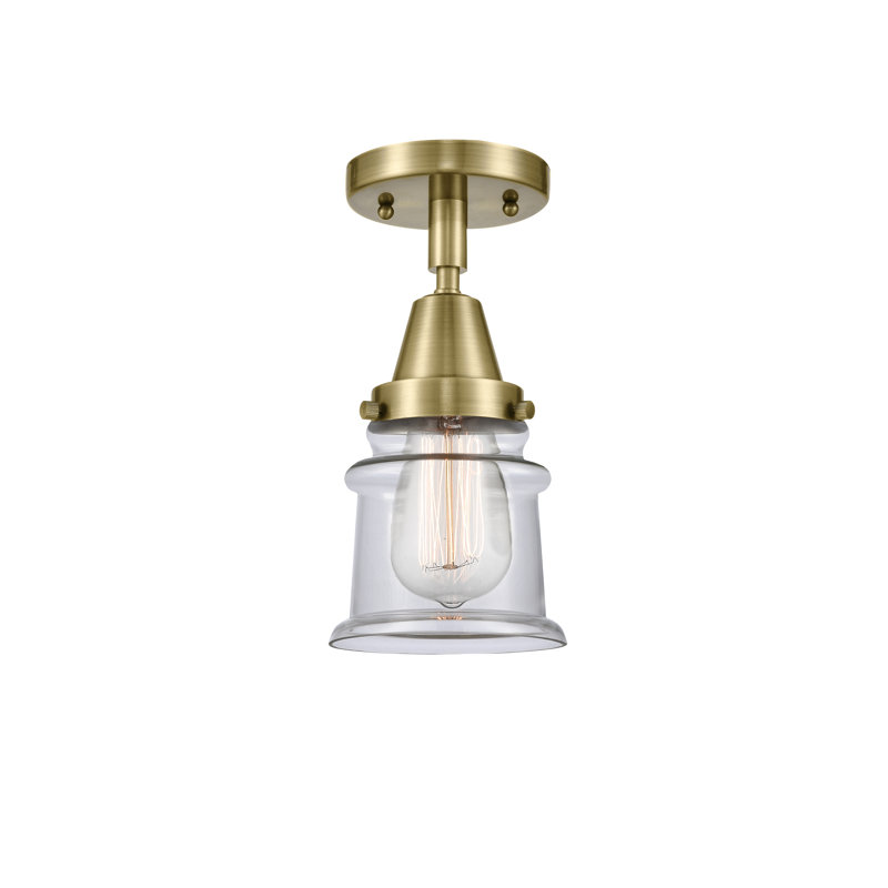 Plafonnier semi-encastré en verre Alvi, Laiton antique, H 10 po x l 5,25 po x P 5,25 po, Transparent