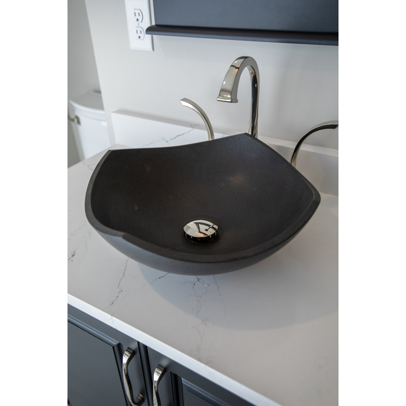 Lavabo de salle de bain vasque circulaire fait à la main en pierre noire