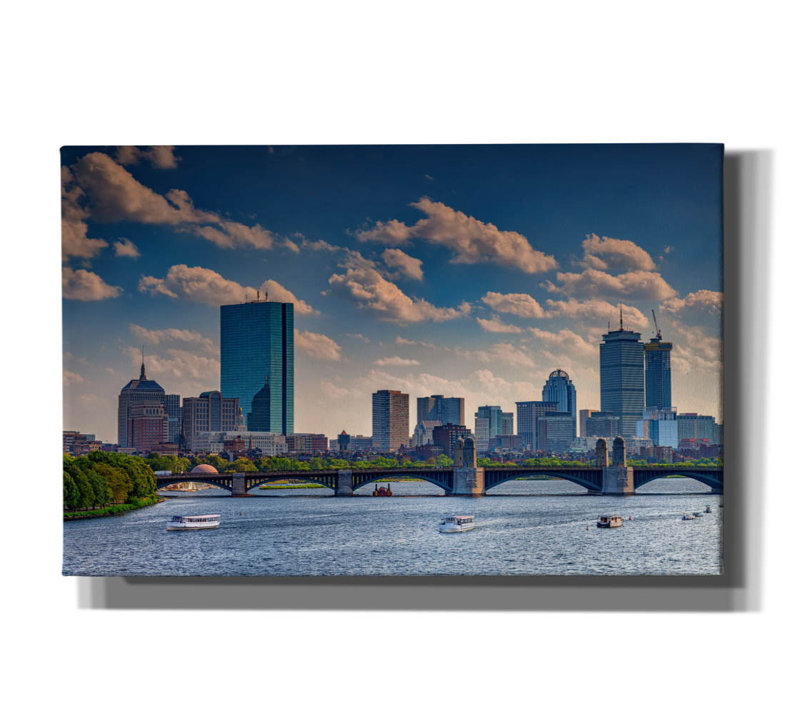 «Longfellow Bridge And The Boston Skyline» par Rick Berk, art mural sur toile, H 26 po x l 40 po