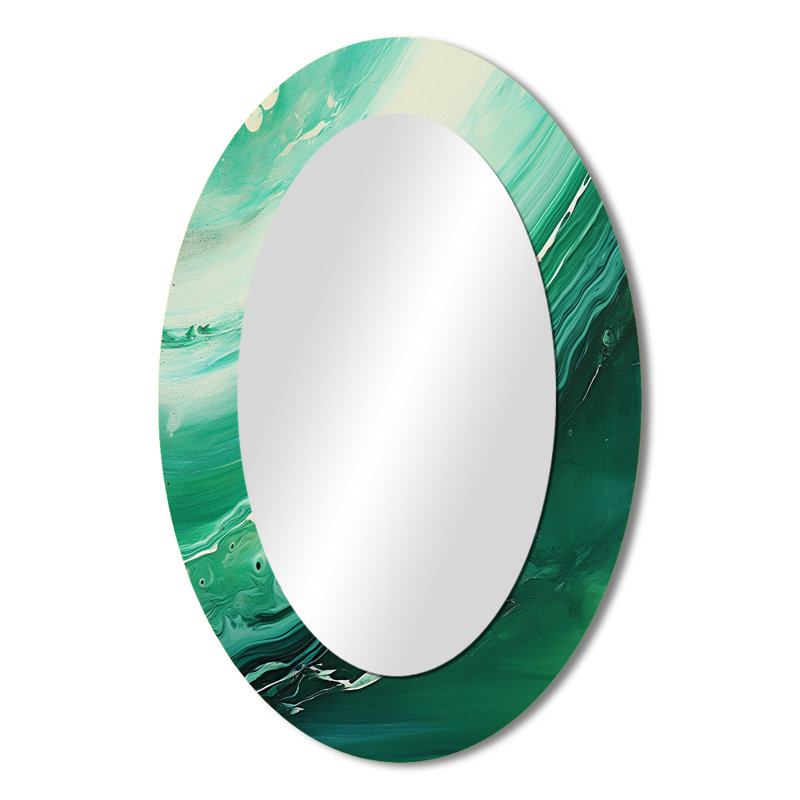 Jade Jupiter Planète dans l'espace - Miroir mural moderne vert ovale, H 36 po x l 24 po