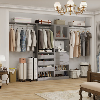 80"-120" Closet System With Door And Wooden Drawers（Adjustable Width）