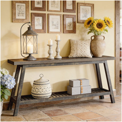 2-Tier Sofa Table with Rustic Farmhouse Style, Extra-Long and Space-Saving Design for Versatile Home Use