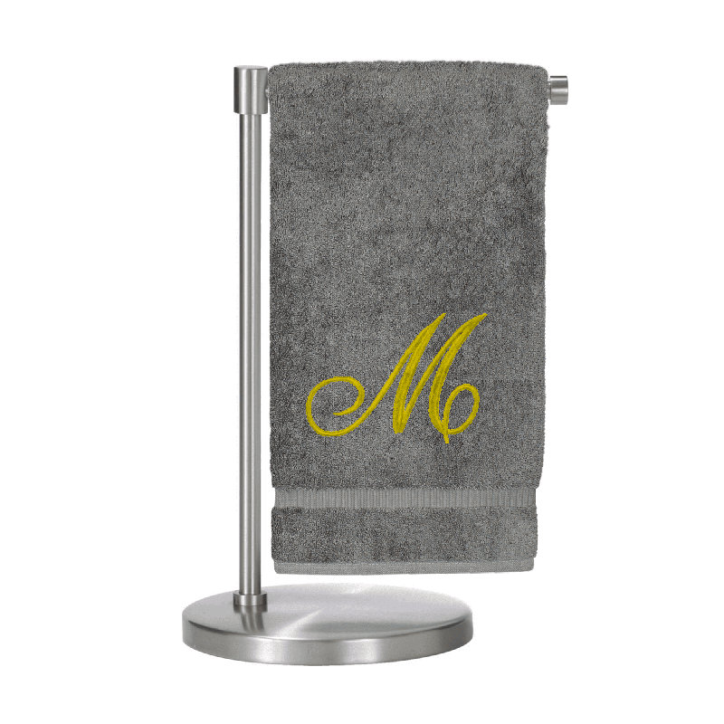 Serviettes de bain monogrammées - ensemble de 1 - lettre en script, M, Gris / Or