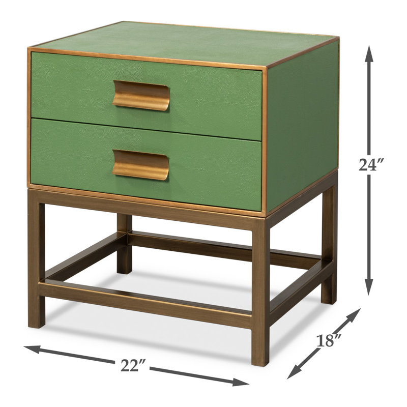 Shagreen 2 - Drawer Solid Wood Nightstand, Green