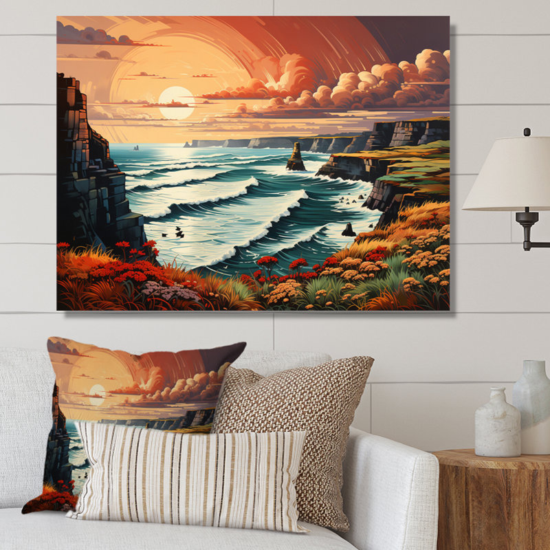 Irlande Falaises de Moher II, H 34 po x l 44 po x P 1,5 po, Toile tendue