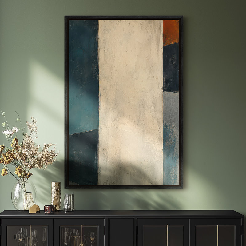 Art mural encadré sur toile - Composition abstraite minimaliste dans des tons bleus et neutres - 16 po x 24 po, 24 po x 36 po