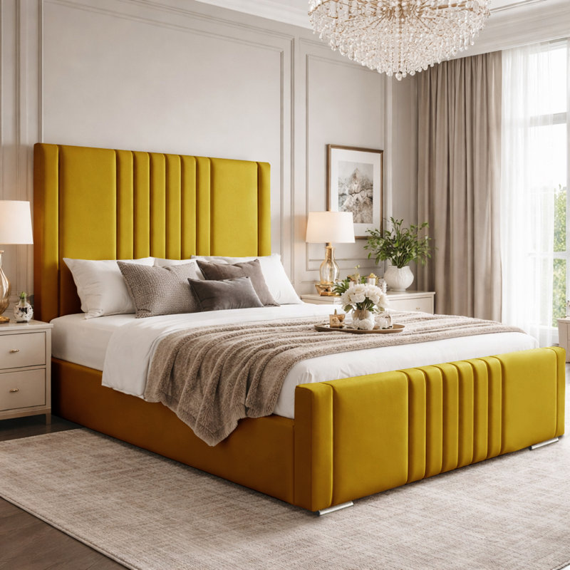 Upholstered Bed, Small Double (4'), Turmeric