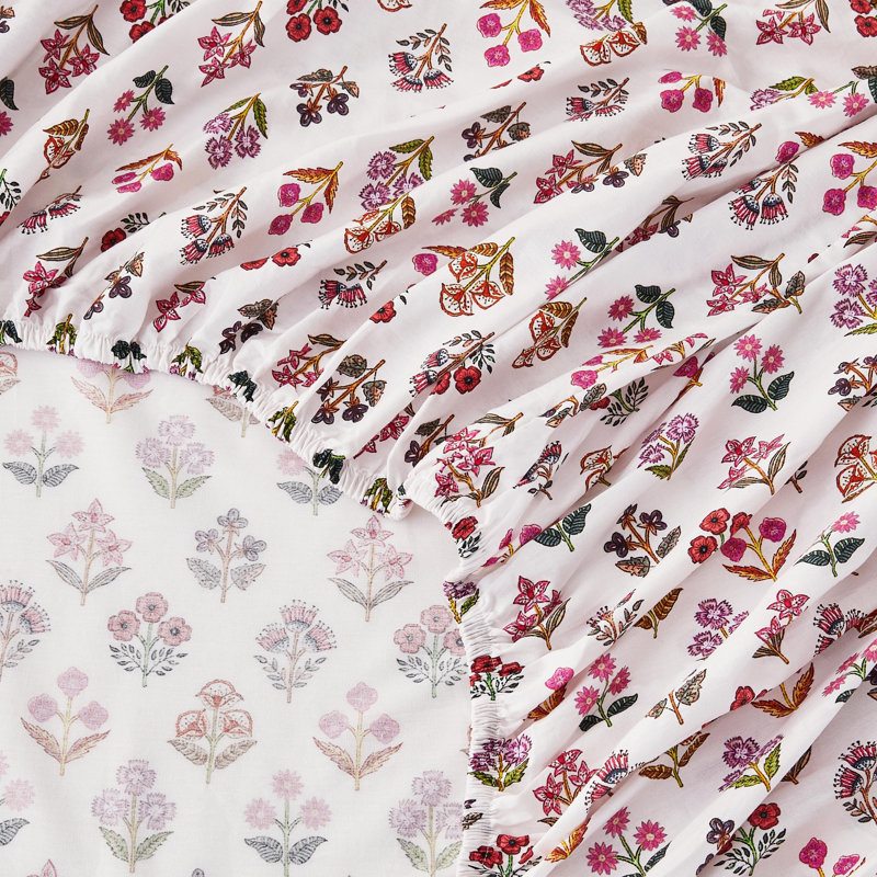 Ensemble de draps en coton percale Sumita, Ensemble de draps pour lit simple avec une taie d', Rose