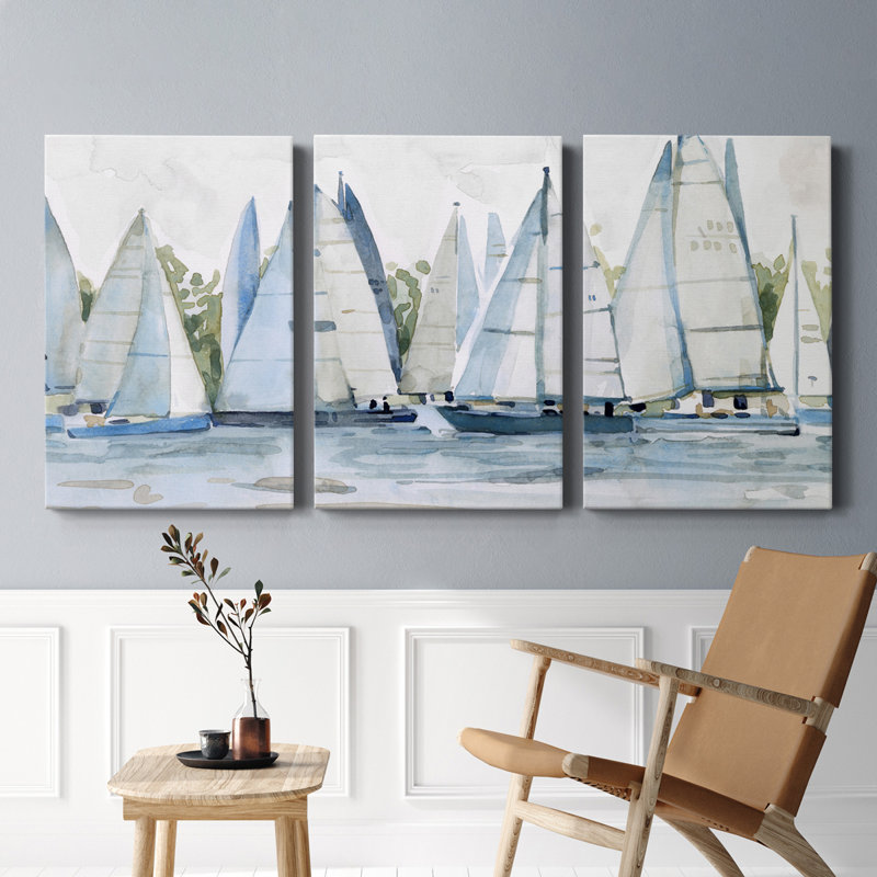 Pastel Marina II - Toile tendue avec châssis de qualité supérieure - Prêt à être accroché, H 60 po x l 120 po x P 1 po