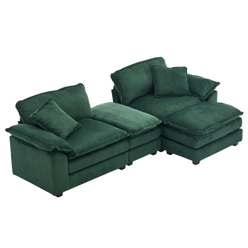 Oversized Loveseat Sectional Sofa Modern Deep Seat Reversible Chaises Couch With 2 Movable Ottomans And Pillows,