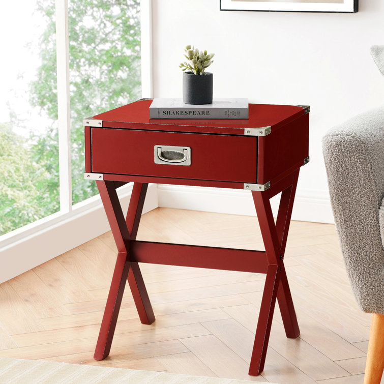 Grable Transitional Wooden 1-Drawer Rectangular End Table with Metal Corners