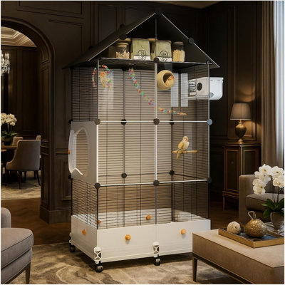 60in Large Flight Bird cage, Equipped with Bird's Nest，Ladder, Swing, Feeder, etc. with Wheels for Easy Outdoor Movement, Suitable for Parrots, Pigeons