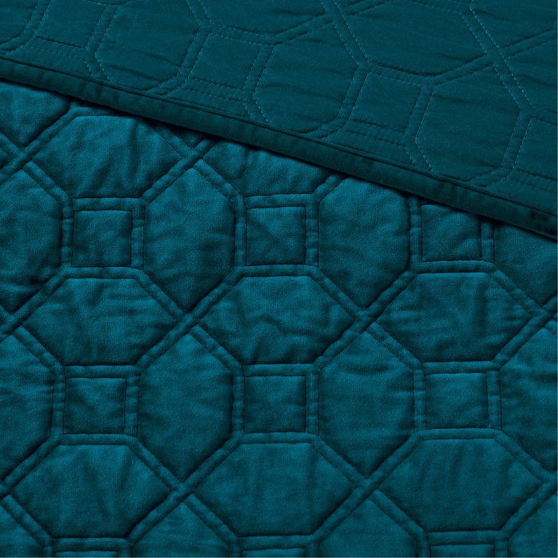 3 Piece Velvet Quilt Set Teal