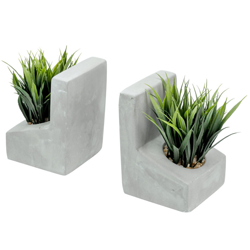 Serre-livres décoratifs en béton épais avec fausse herbe