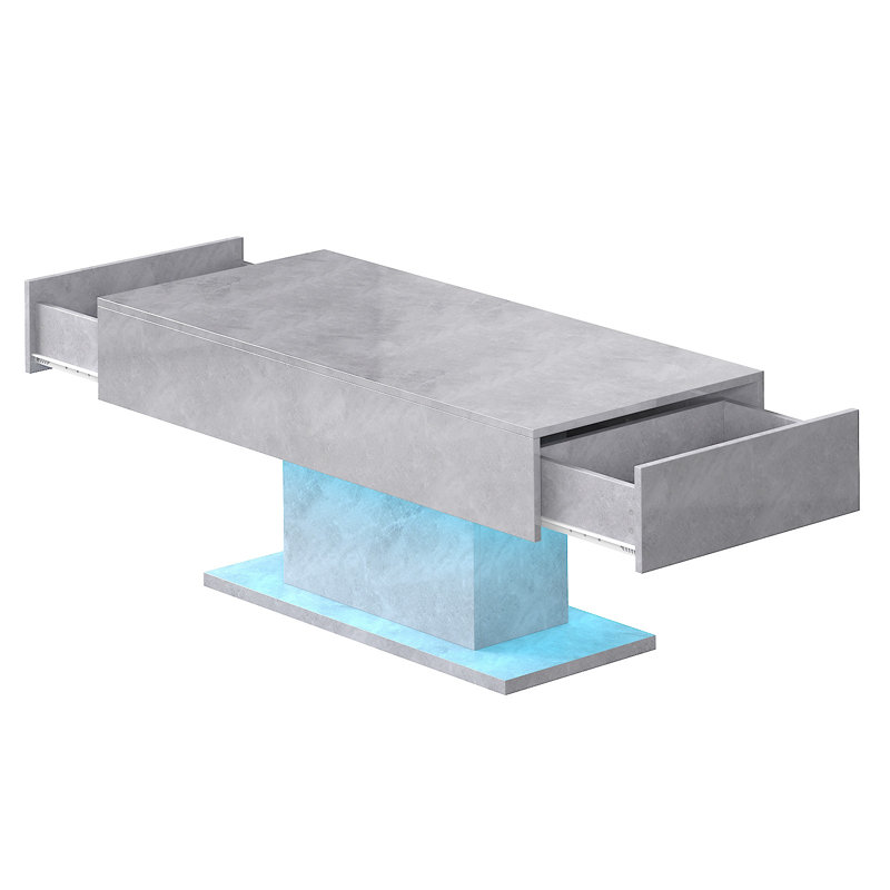 Modern High Gloss Coffee Table with Storage, 2 Drawers & LED Lights for Living Room, Grey