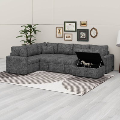 Modular Sectional Sleeper Sofa With Pull Out Couch Bed, Convertible L Shaped Corner Couch With Storage Ottoman, Charging Station