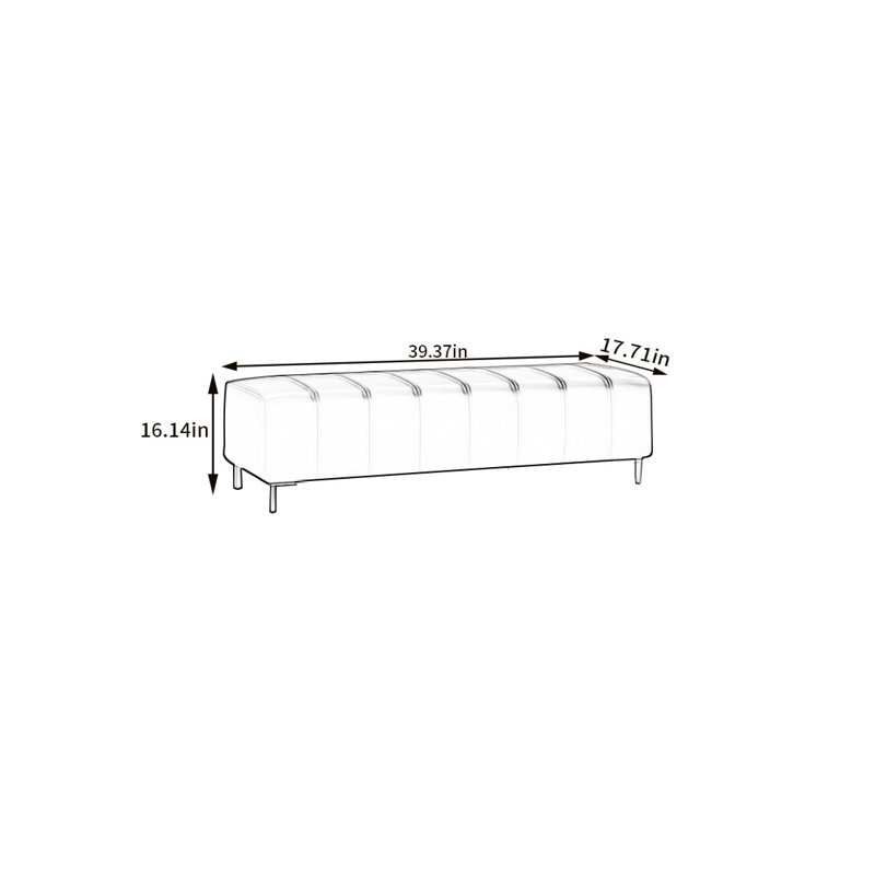 Banc rembourré en cuir, H 16,14 po x l 39,37 po x P 17,71 po