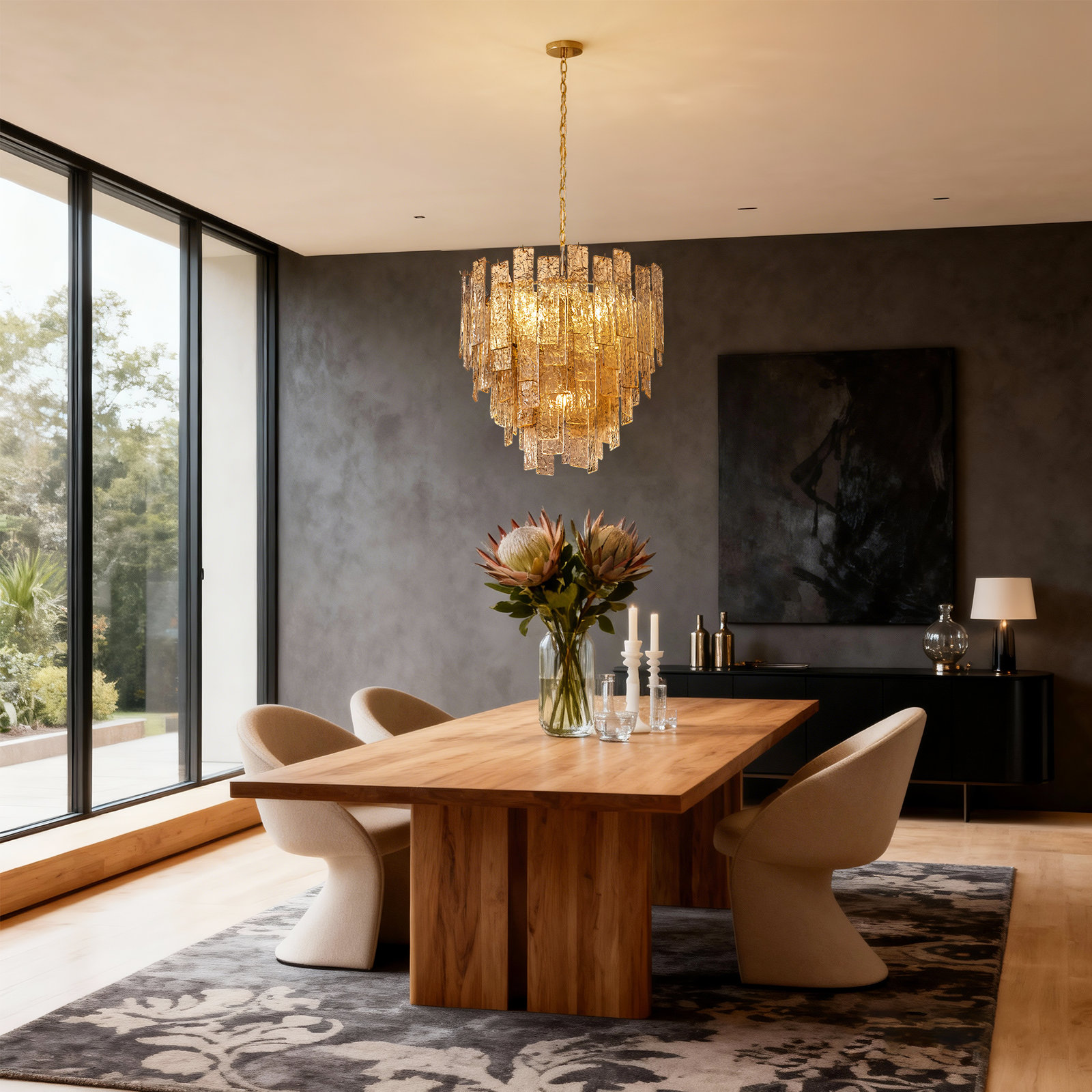 Mesmer 9-Light Hammered Amber Glass Chandelier