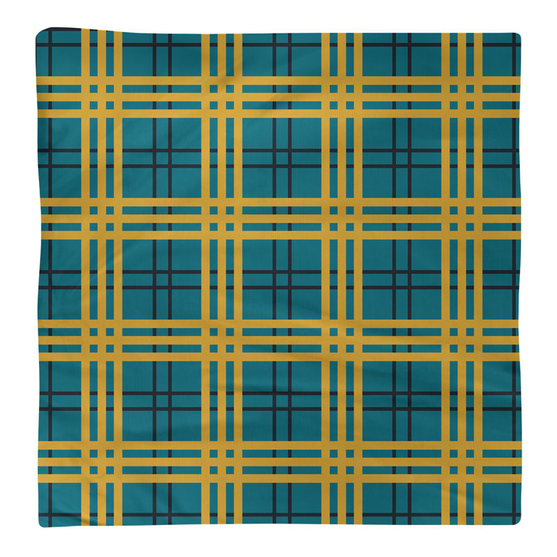 Plaid Square Napkin, Teal/Black/Gold, 10" x 10", Cotton