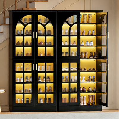8-Tier Shoe Cabinet with Doors and Led Lights