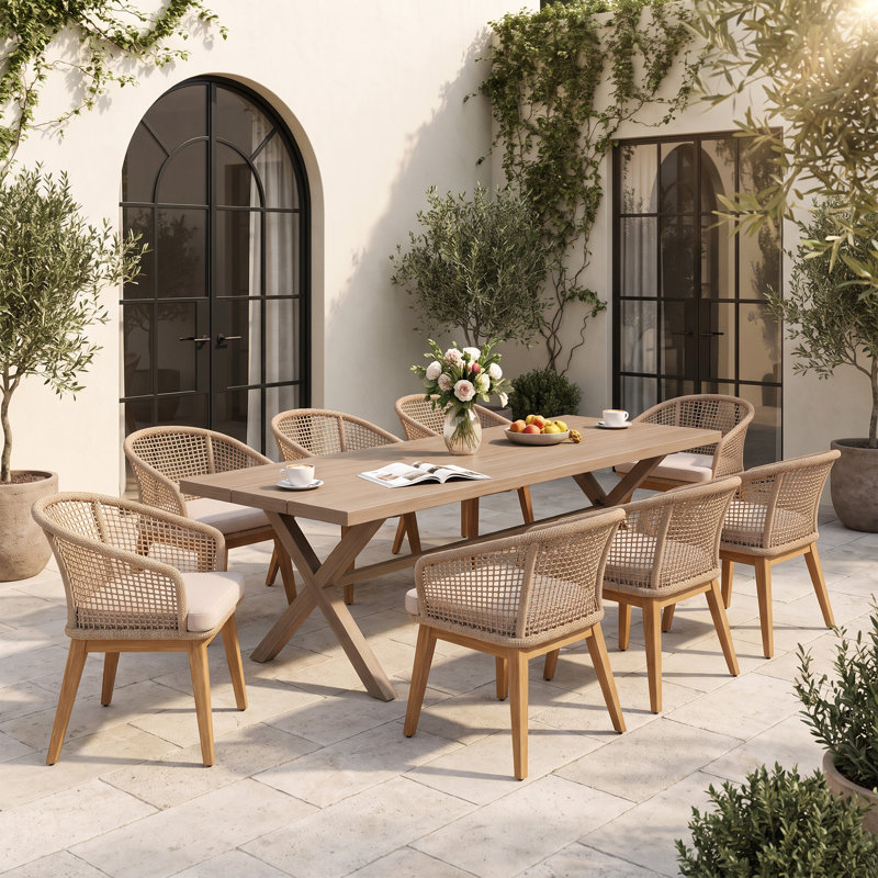 Ensemble repas d'extérieur pour 8 personnes avec coussins