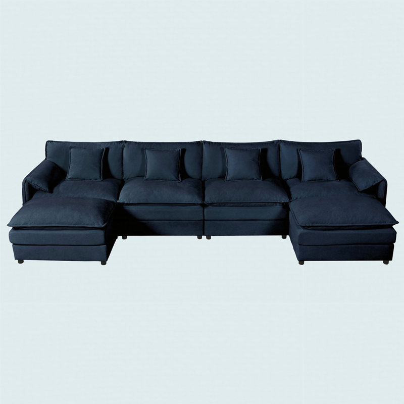Oversized Deep Seat U Shaped Couch Set, 33.46" H x 109.45" W x 57.48" D, Blue Chenille
