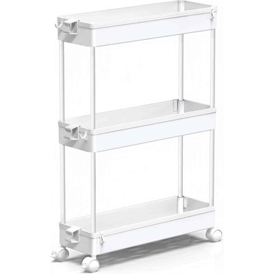Slim Rolling Storage Cart, 3 Tier Bathroom Cart Organizer,White | Narrow Rolling Cart with Wheels for Kitchen Office Bathroom Laundry Room,Mobile Utility Cart