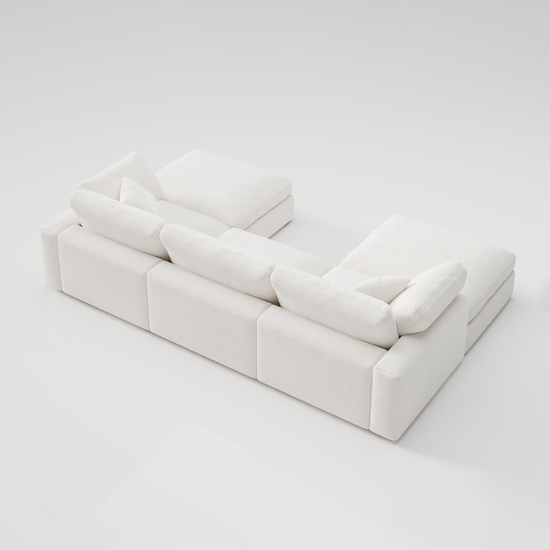 Canapé blanc modulaire en forme de U chenille, H 36,2 po x l 120,5 po x P 78 po, Chenille blanche