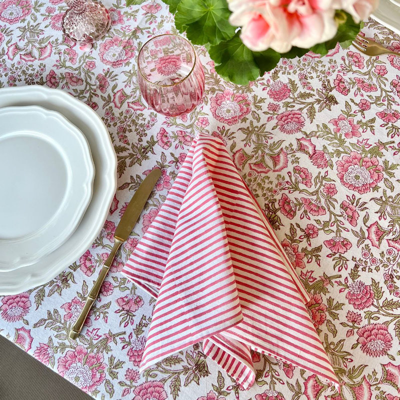 Beatrice Square Tablecloth- Pink And Green, 60" Square