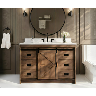 Meuble-lavabo simple 48 po avec plateau en pierre (brun)