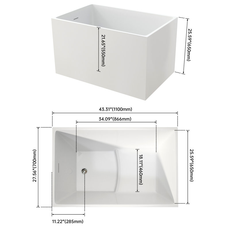 43.03 - Inch Acrylic Freestanding Soaker Tub, Gloss White, Thoughtful Seat Design, And Acrylic, Streamlined Ergonomic Style For A Relaxing Soak In Bath Comfortable Relaxation