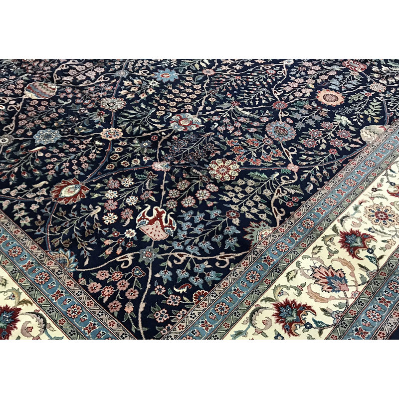 Jahan Wool Floral Area Rug in Navy