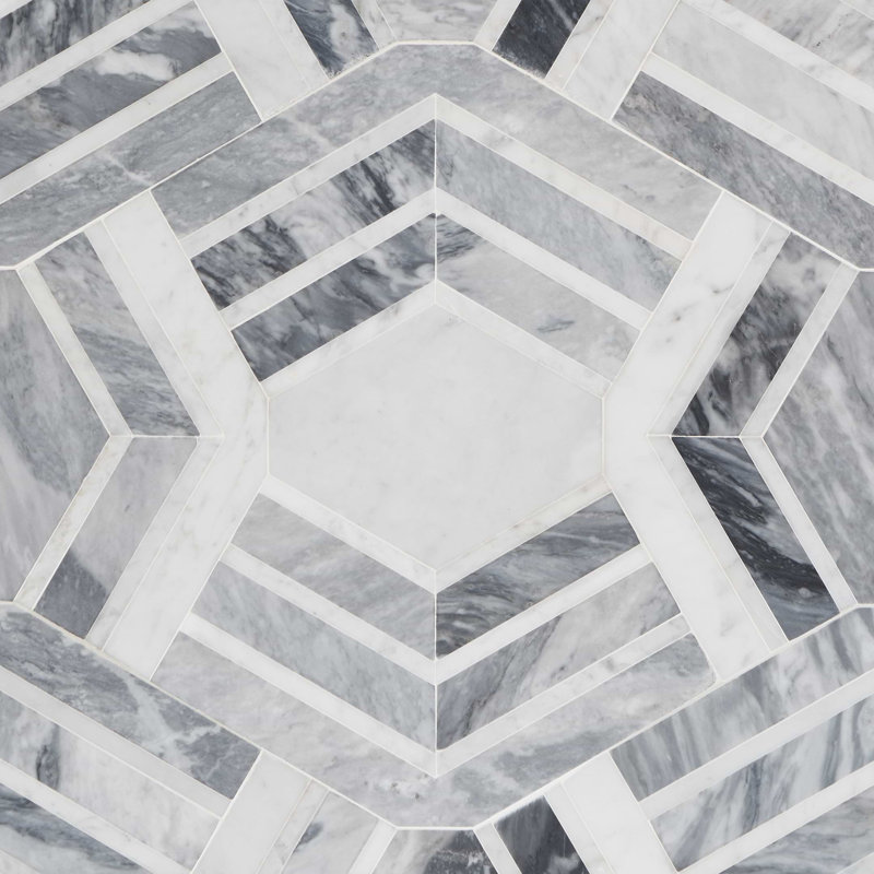 Mezzo 11x18 Polished Calacatta Marble Mosaic Tile, Canta Polished