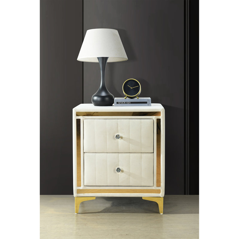 Farney Velvet Nightstand Fully Assembled, Cream