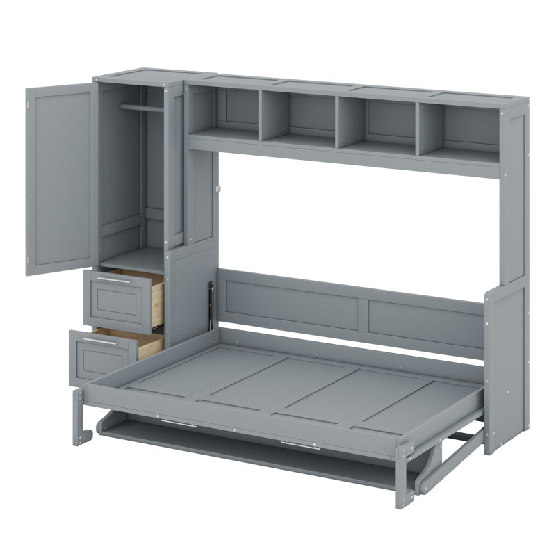 Lit escamotable Murphy avec placard et tiroirs, Gris