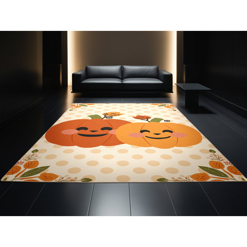 Tapis abstrait moderne et contemporain lavable à la machine Bleigh Thanksgiving en beige - reliure beige, 5 x 8