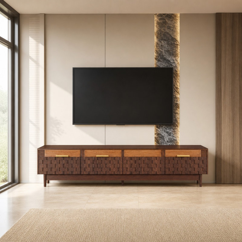 Meuble télé compatible avec les téléviseurs de 85 po ou moins, centre de divertissement moderne avec lumières DEL intégrées et tiroirs de rangement en verre, console multimédia robuste avec gestion des câbles