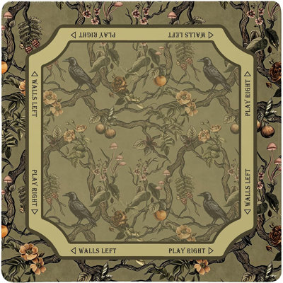 Tapis de mah-jong floral Halloween rétro vert Raven, tapis de bureau de jeu de sorcière à réduction de bruit gothique pour jeu de cartes et de jeu de mahjong, décoration de table Spooky Halloween Forest, cadeau de fête à thème