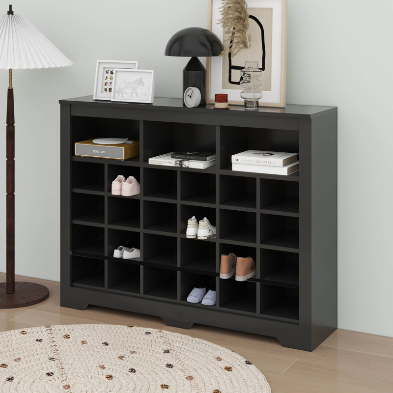 Console de rangement moderne à 24 compartiments pour chaussures - armoire à chaussures élégante avec base incurvée, Noir