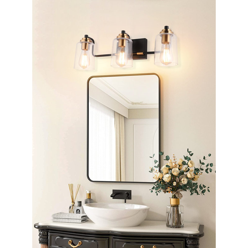 Appliques murales de salle de bain rétro à 3 lumières pour salle de bain sur miroir en laiton noir pour salle de bain (laiton)