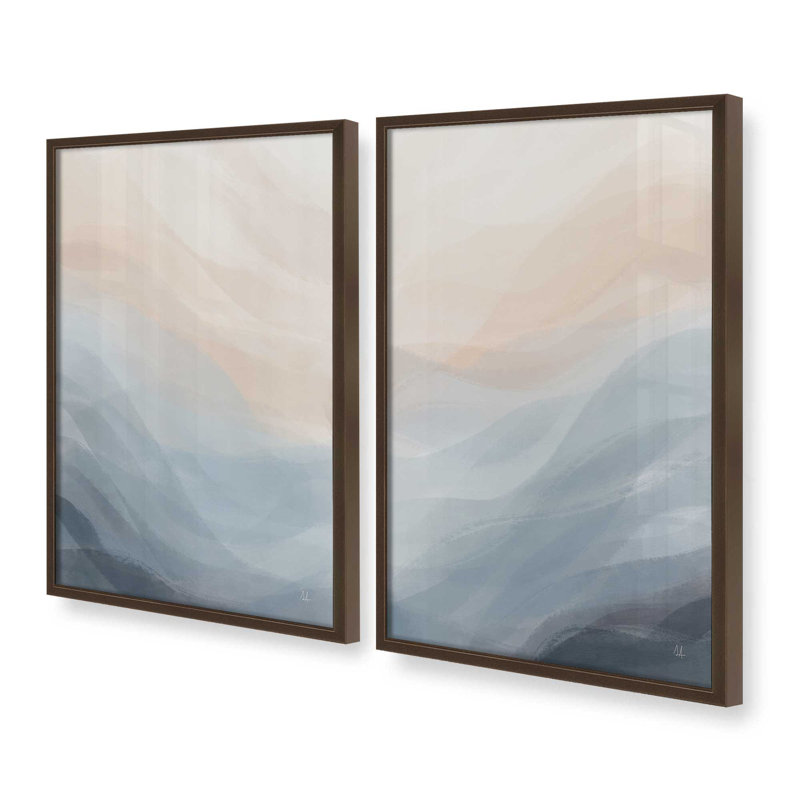 Ensemble de 2 impressions Soft Mountain Mood, 30 po x 20 po, Impression encadrée, Brun Belvinder