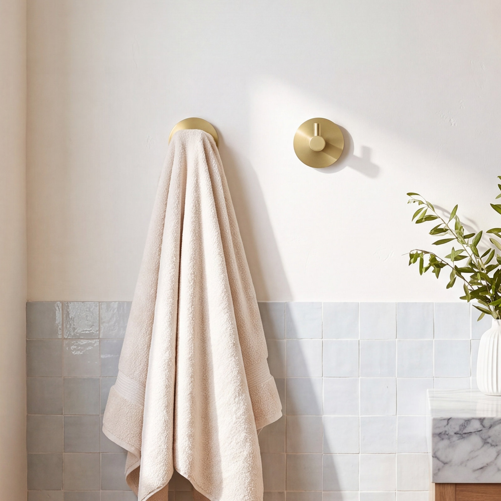 Circular Single Wall-Mounted Robe Hook, Brushed Gold